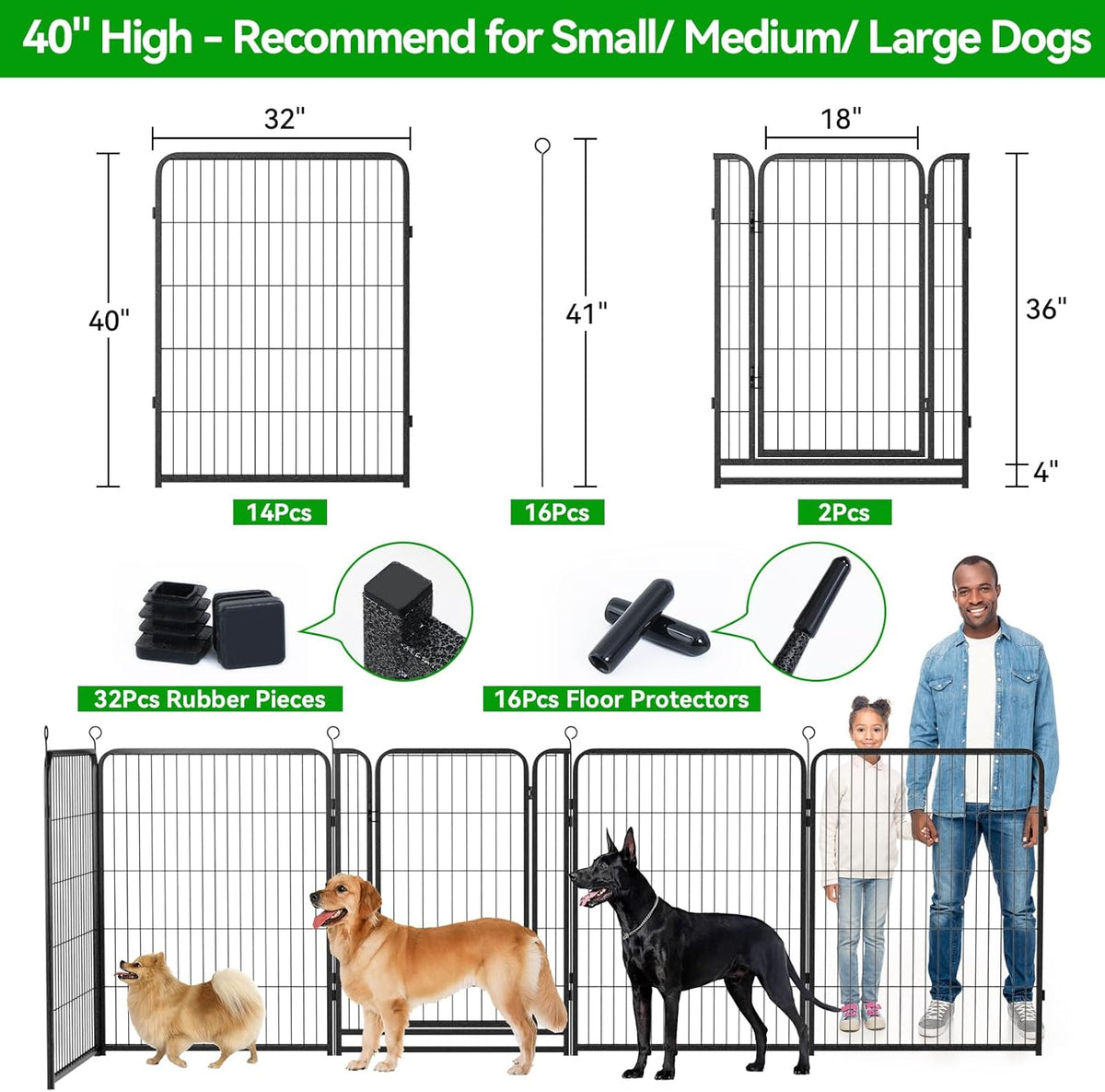 Dog Playpen Outdoor Extra Wide 16 Panels Heavy Duty Dog Fence 40" Height Anti-Rust with Doors