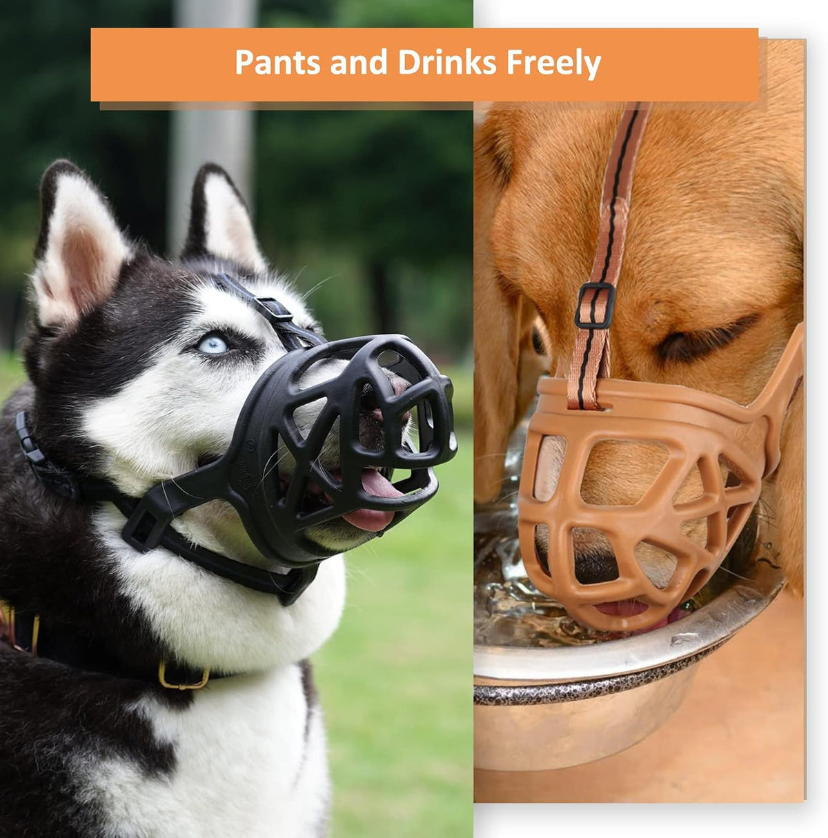 BARKLESS Dog Muzzle, Basket Muzzle for Biting, Chewing and Scavenging, Humane Cage Mouth Cover