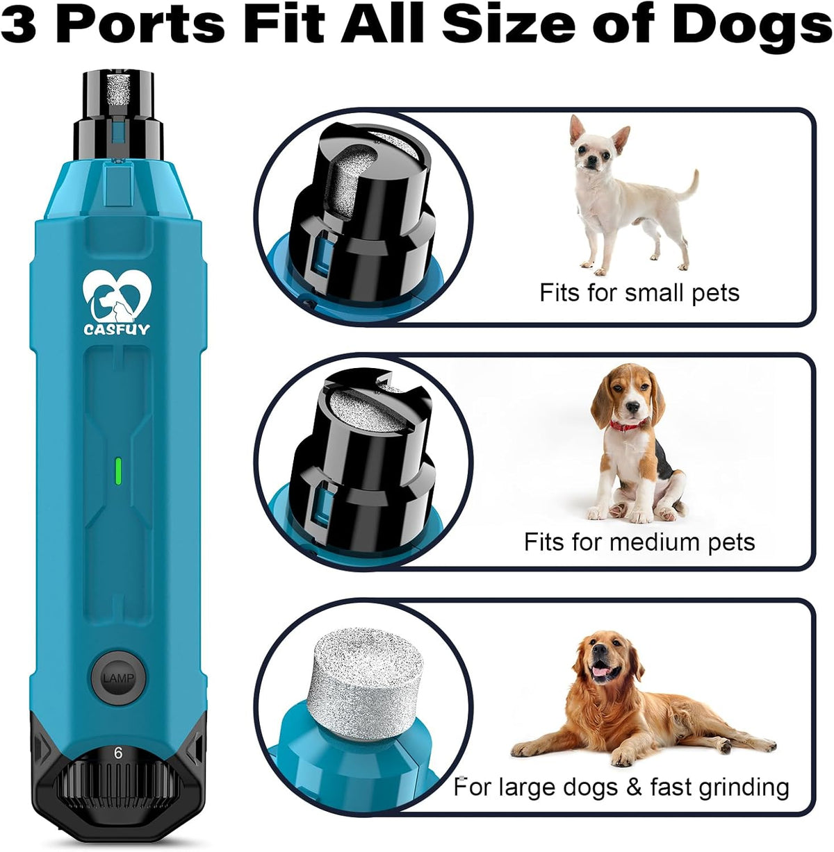 Casfuy 6-Speed Dog Nail Grinder - Newest Enhanced Pet Nail Grinder Super Quiet Rechargeable