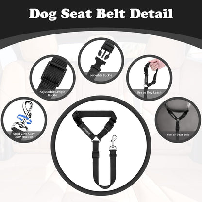 BWOGUE 2 Packs Dog Cat Safety Seat Belt Strap Car Headrest Restraint Adjustable Nylon Fabric Dog