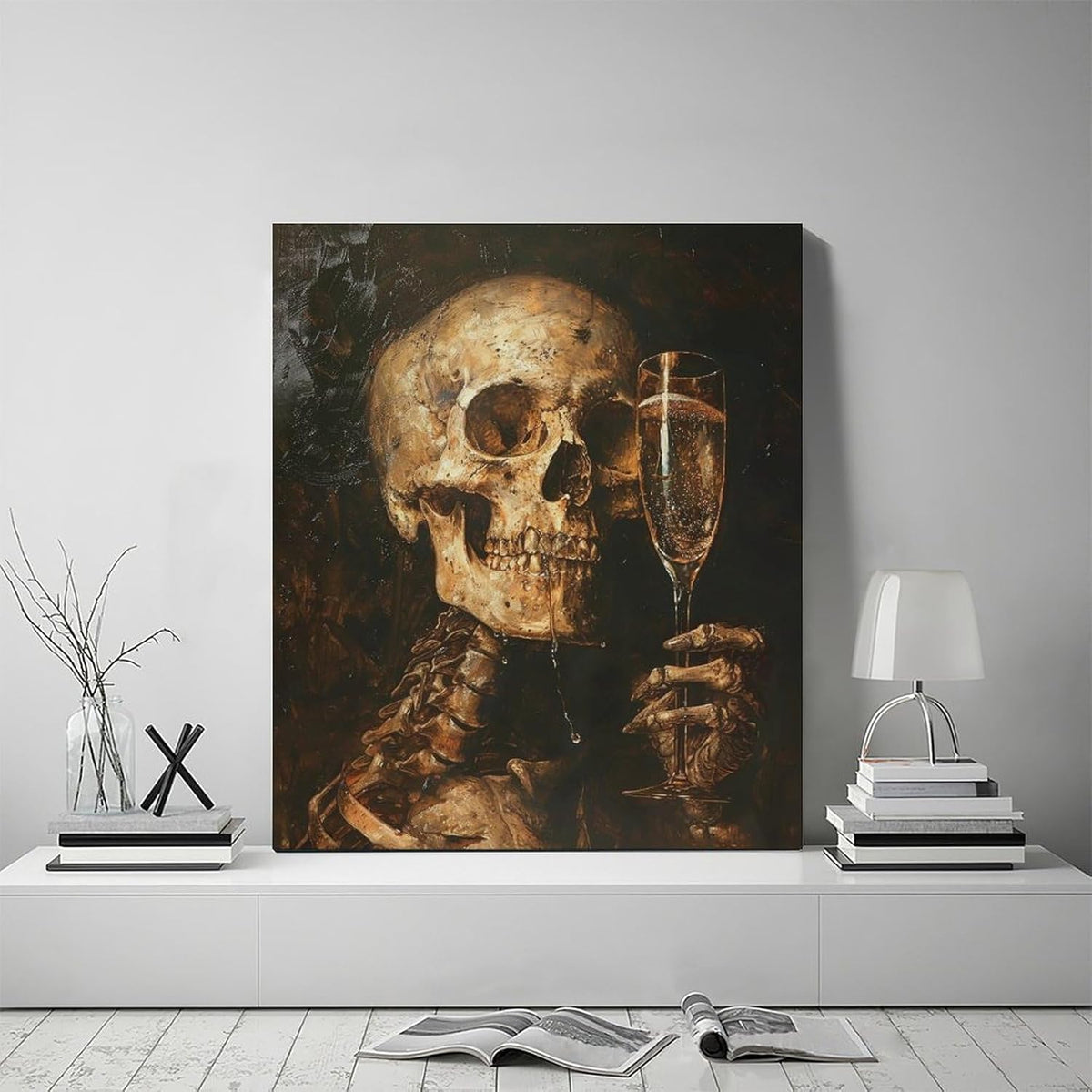 Quorin Gothic Skeleton Wall Art Goth Skull Champagne Wall Decor Dark Academia Pictures Horror