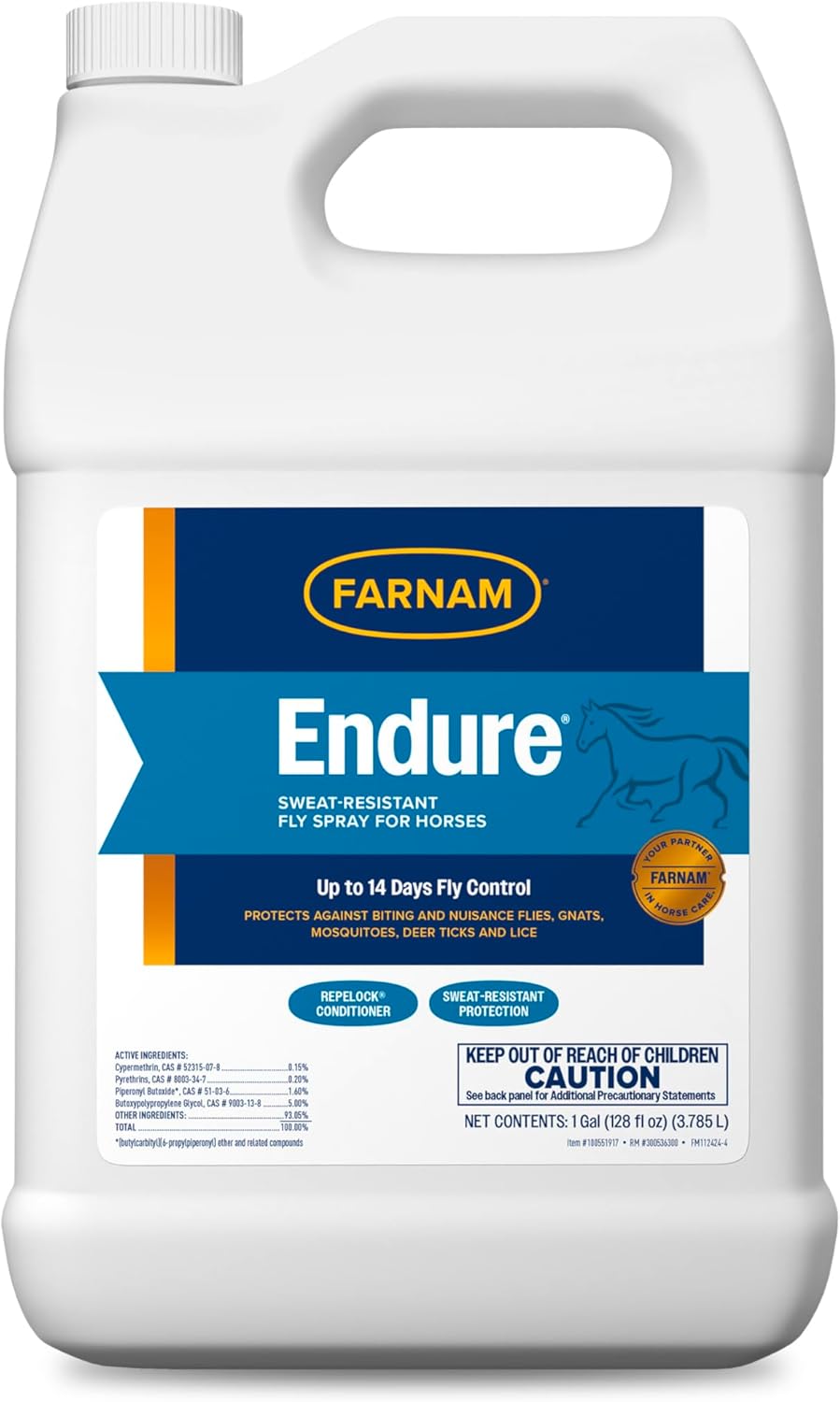 Farnam Endure Sweat-Resistant Fly Spray for Horses, Lasts Up to 14 Days, Protects Against Flies