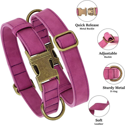 Didog Soft PU Leather Dog Collar, Stylish Quick Released Dog Collars for Large Dogs, Easy Clean