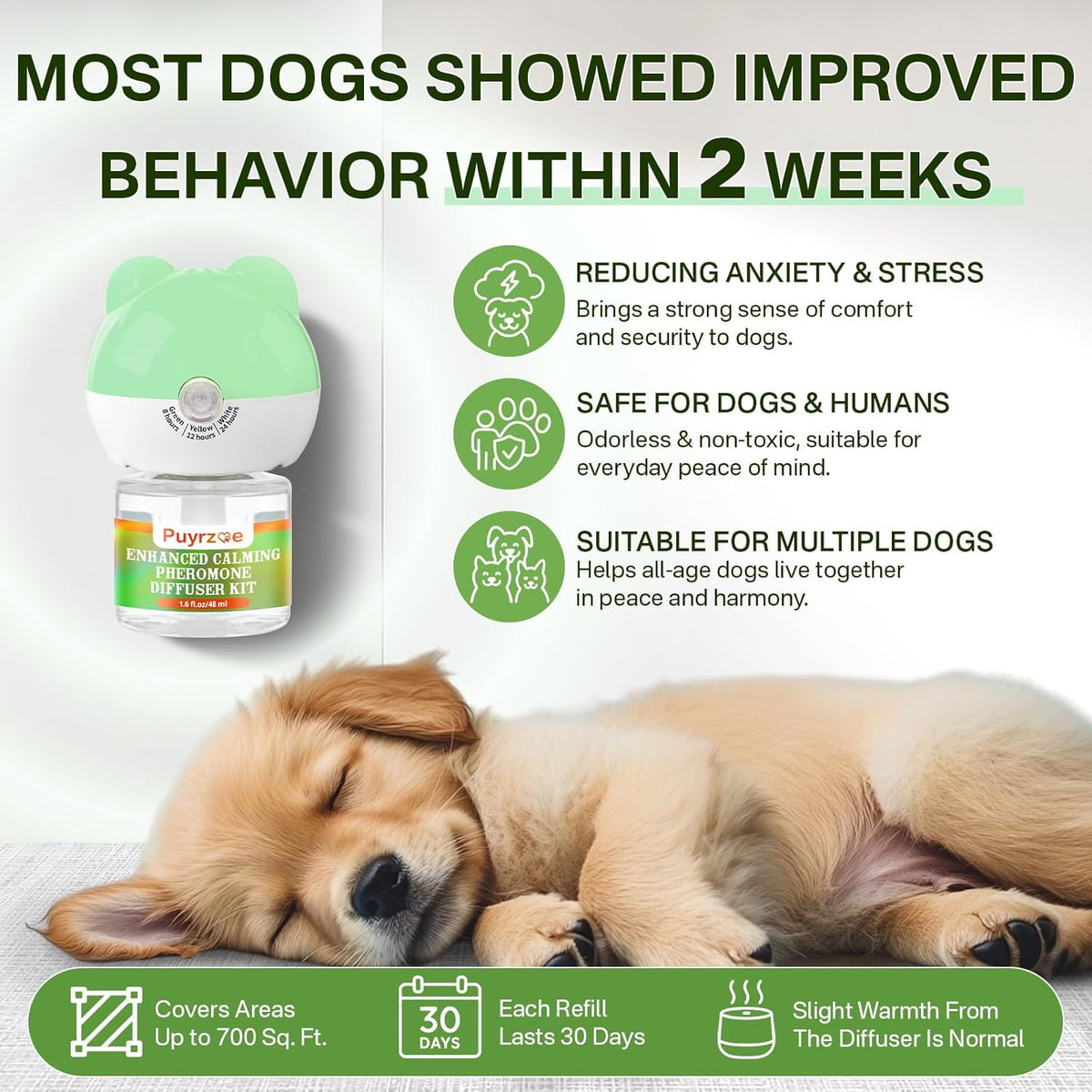 Dog Calming Diffuser with 3 Timing Functions, 3-in-1 Dog Anxiety Relief Diffuser Kit, 120-Day