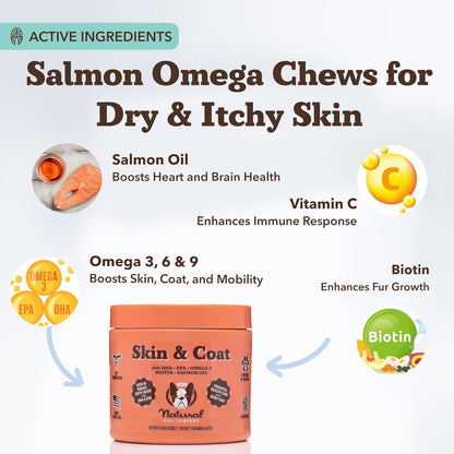 Natural Dog Company Skin & Coat Supplement for Dogs Omega-3 Rich Salmon Oil Chews for Itchy Skin