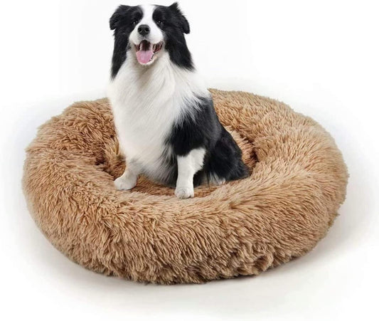 Dog Bed, Cat Calming Bed, Faux Fur Pillow Pet Donut Cuddler Round Plush Bed for Large Medium Small