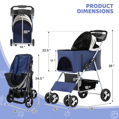 Magshion Foldable Pet Stroller, 3-in-1 Dog Travel Jogger with Detachable Carrier, Cup Holder