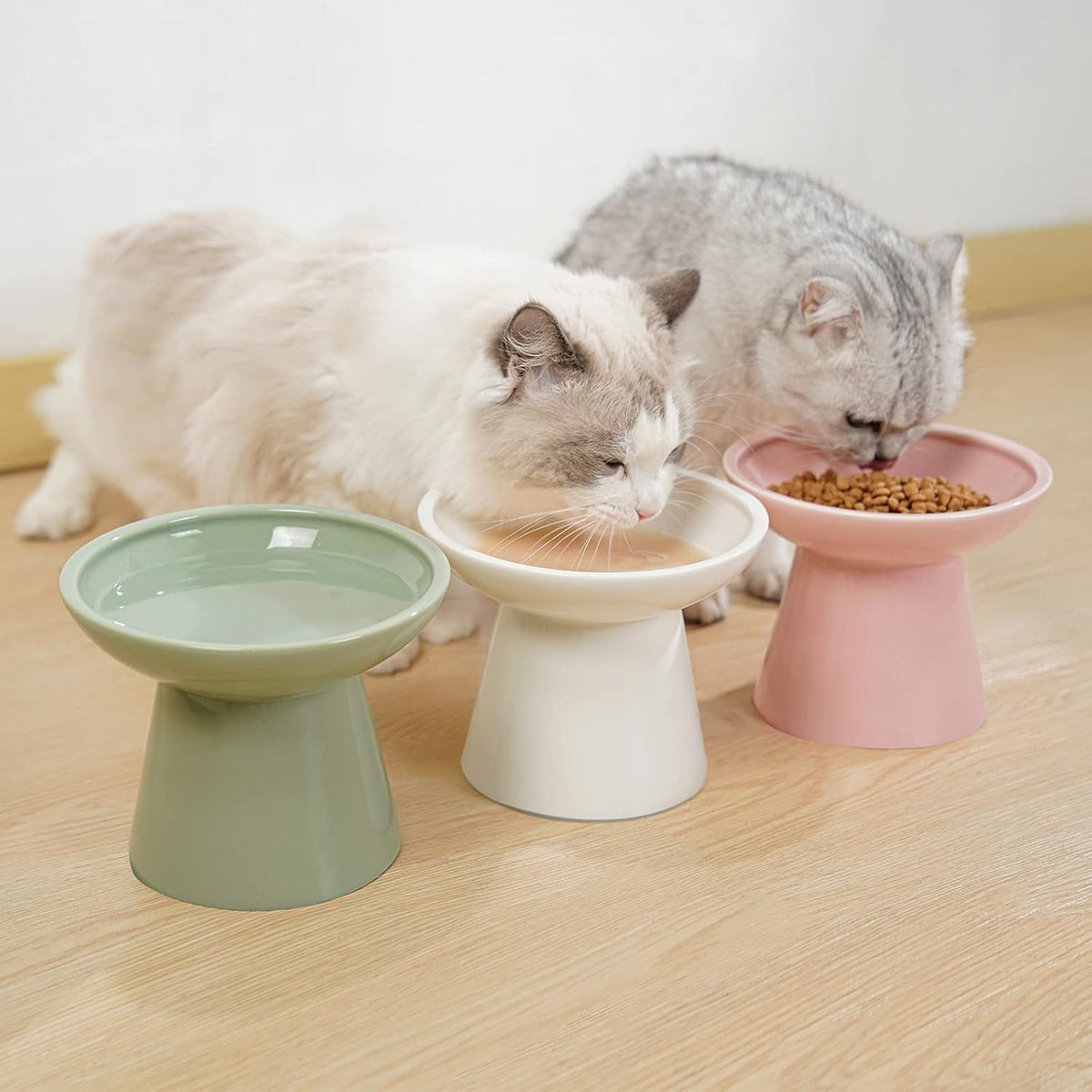 Extra Wide Elevated Ceramic Cat Bowl, 6.2" Shallow Dish for Whisker Fatigue Relief, 5" Height for