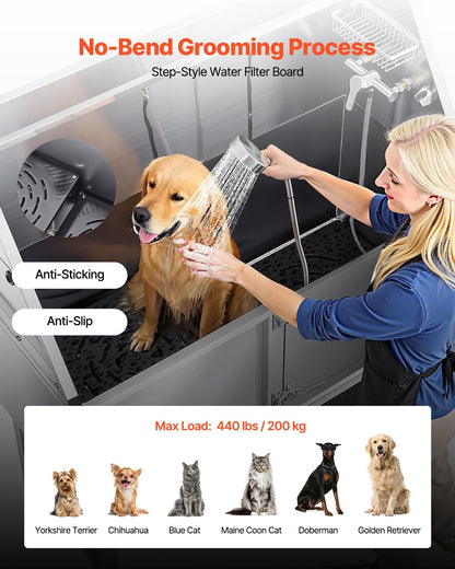 VEVOR Stainless Steel Dog Washing Station, Professional 62 inch Pet Grooming Tub w/Ramp, PE Water