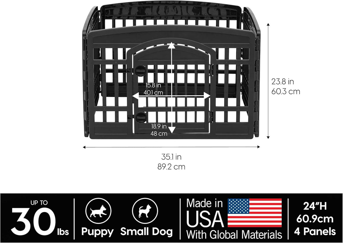 IRIS USA 24" 4-Panel Dog Playpen with Door, 35 x 35 x 24, Puppy Playpen, Dog Play Pen Indoors, Pet