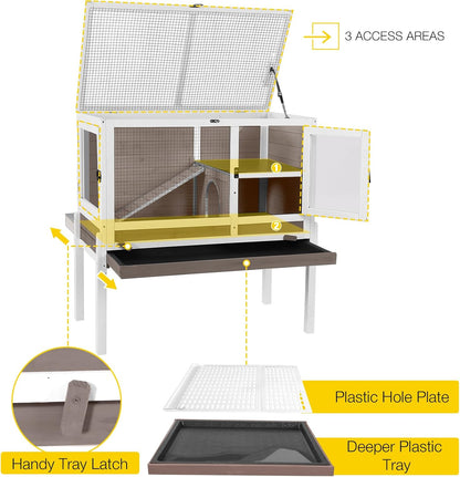 Aivituvin Wooden Guinea Pig Cages Indoor with Removable Stand, Anti Chewing Rabbit Hutch with Ramp