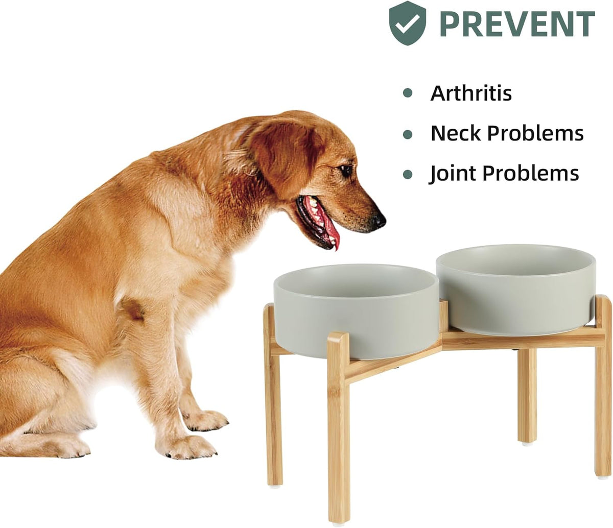 Ceramic Raised Double Bowls Set with Stand, Food & Water Bowls for Large Breed Dogs, Weighted Dog