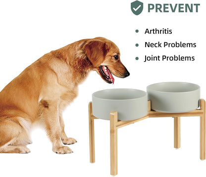 Ceramic Raised Double Bowls Set with Stand, Food & Water Bowls for Large Breed Dogs, Weighted Dog