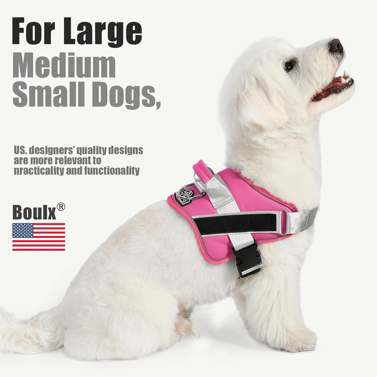 Bolux Dog Harness, No-Pull Reflective Dog Vest, Breathable Adjustable Pet Harness with Handle for