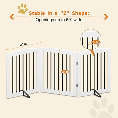 Freestanding Wooden Pet Gate for House, Foldable Indoor Dog Gate for Doorways, Stairs - 24" Height