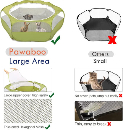 Pawaboo Small Animals Playpen, Waterproof Small Pet Cage Tent with Zippered Cover, Portable Outdoor
