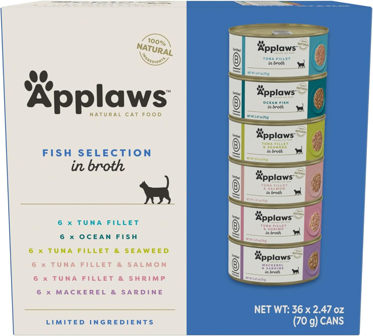 Applaws Natural Wet Cat Food in Broth, Limited Ingredient Canned Wet Cat Food, No Additives, Made