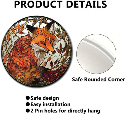 Lygond Metal Sign Tin Sign Circular Stained Glass Red Fox2 Funny Garden Signs For Garage 12×12