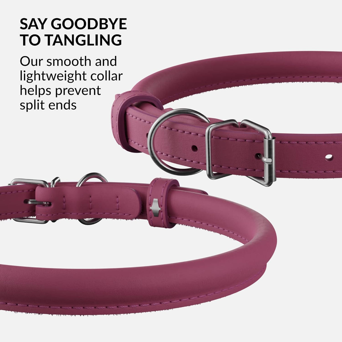 CollarDirect Rolled Leather Dog Collar, Soft Padded Round Puppy Collar, Handmade Genuine Leather