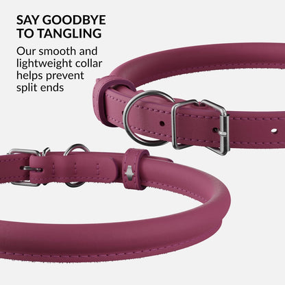CollarDirect Rolled Leather Dog Collar, Soft Padded Round Puppy Collar, Handmade Genuine Leather