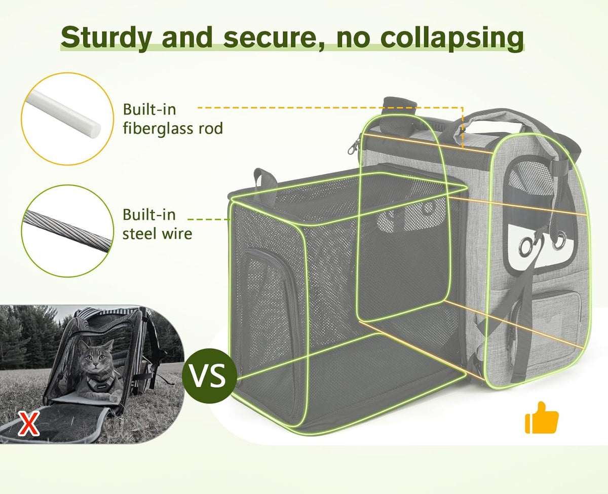 Pecute Pet Carrier Backpack, Cat Backpack Carrier, Expandable with Breathable Mesh for Small Dogs