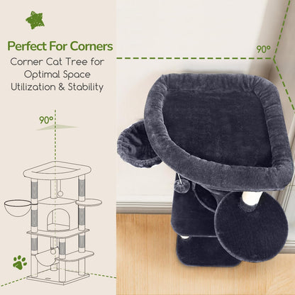 Globlazer Corner Cat Tree Tower for Indoor Cats, 51in Multi-Level Cat Condo Tower with Large