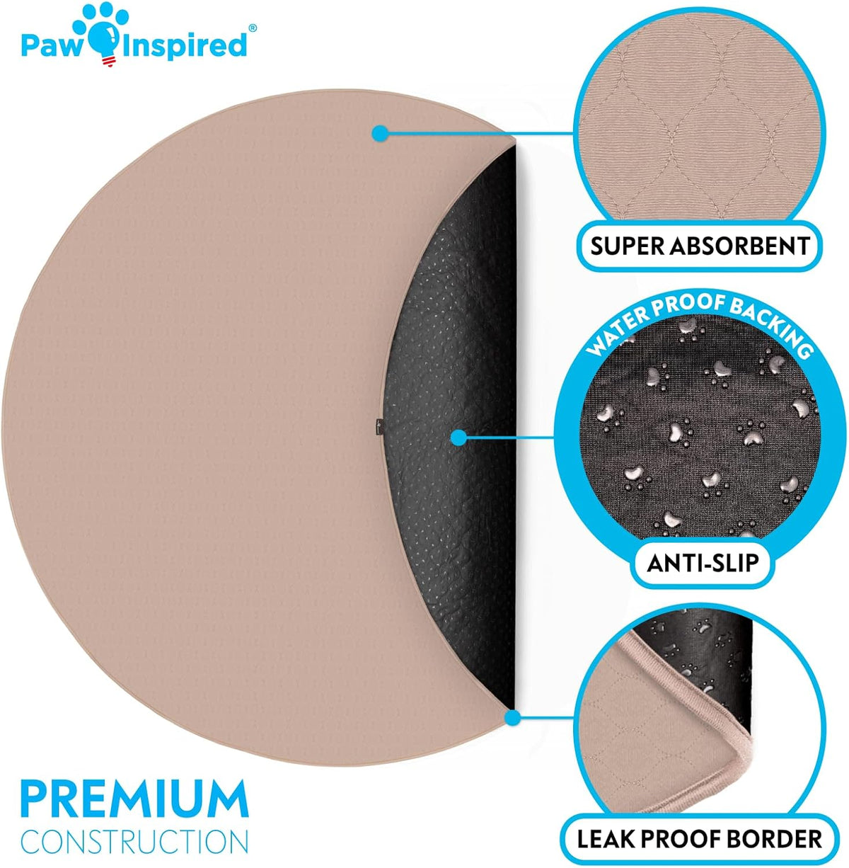 Paw Inspired Round Washable Pee Pad for Dogs | Reusable Puppy Pad for Potty Training, Whelping