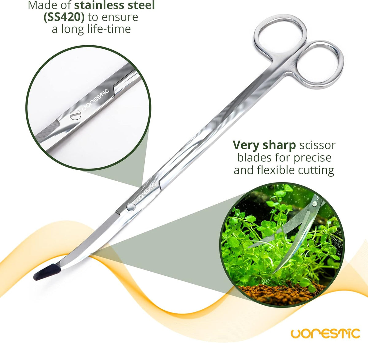 Long Aquarium Scissors for Plants 9.8 inches, Aquascaping Scissors Curved, Aquarium Plant Trimmer