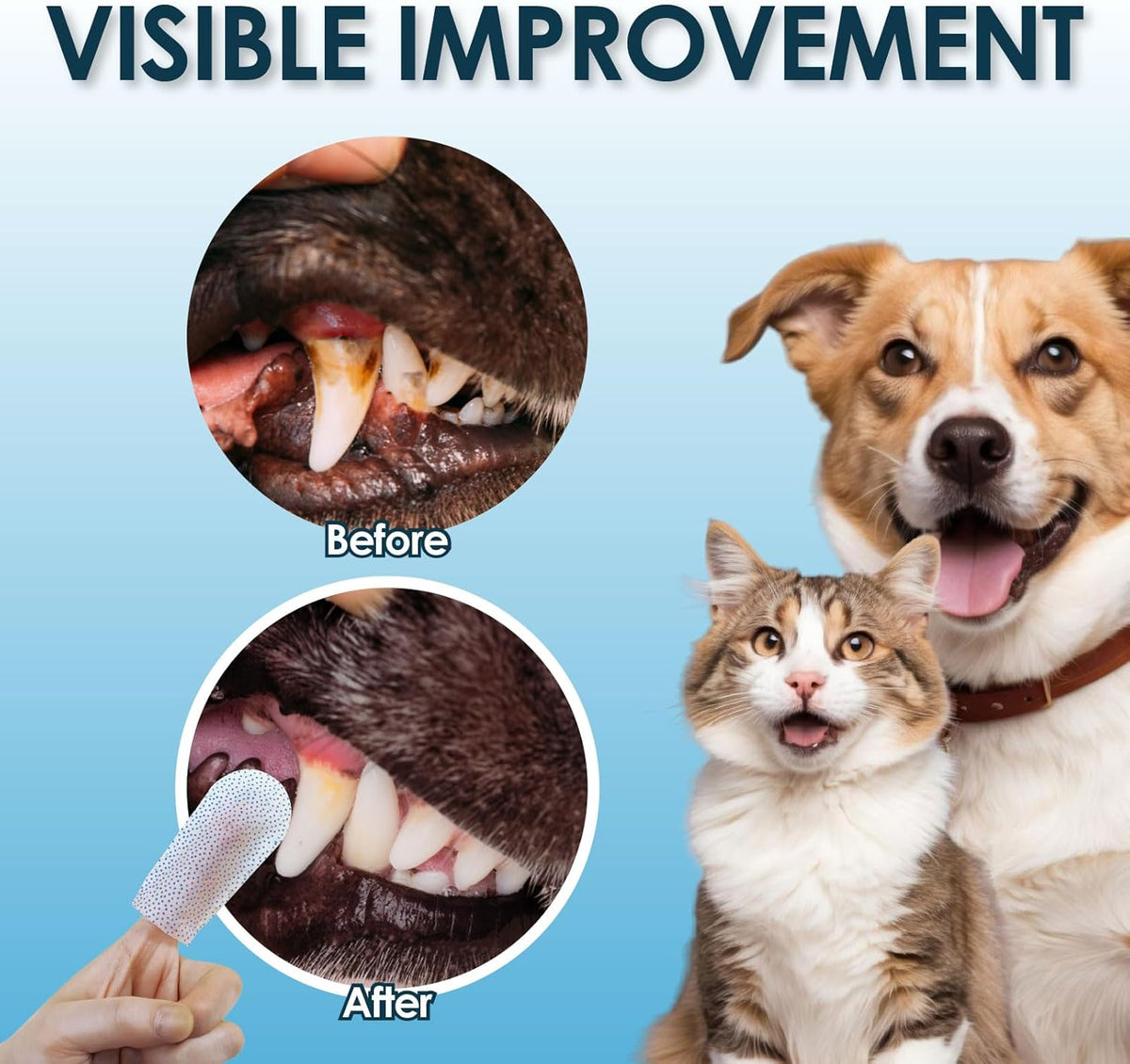 Mooncat Dental Finger Wipes for Dogs & Cats - Easy Teeth Cleaning to Remove Plaque, Tartar &