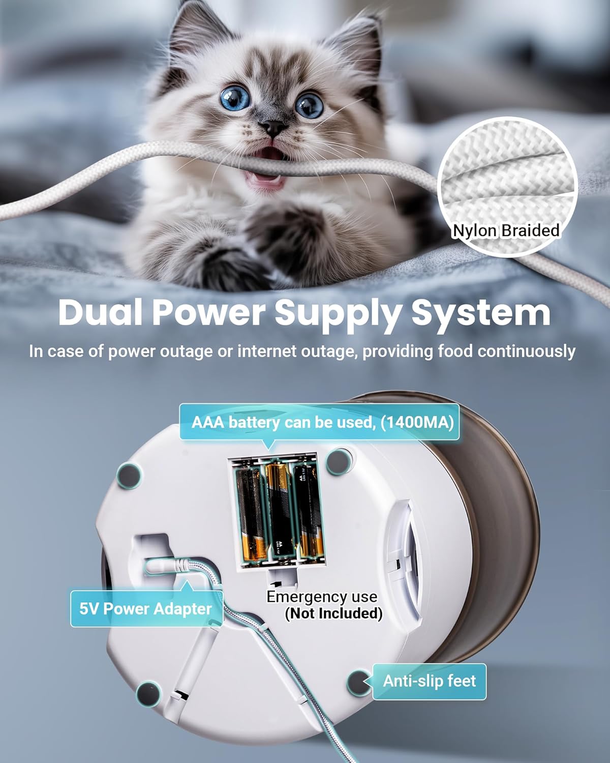Automatic Cat Feeder for 3 Cats, 6L/25 Cups Smart WiFi Pet Feeder, Strong Anti-Jam System