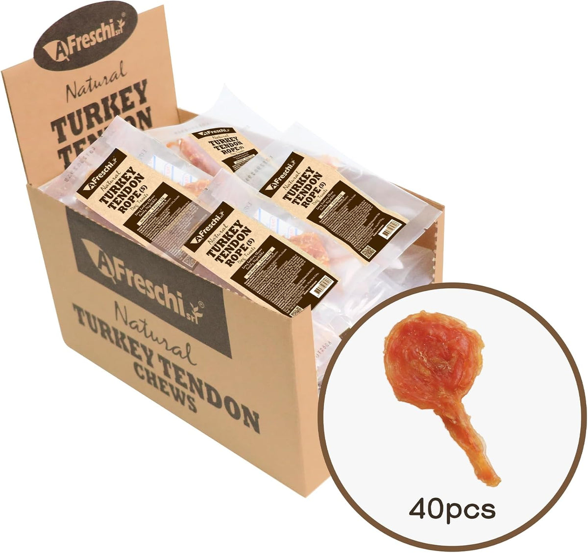 Afreschi Natural Turkey Tendon Lollipop 40 Units/Box, Dog Treat for Signature Series, All Natural
