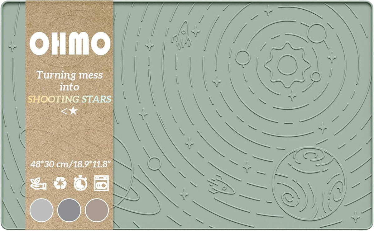OHMO Dog Food Mat, Silicone Waterproof Cat Food Mat, Non-Skid Spill Proof Pet Feeding Mat for Food