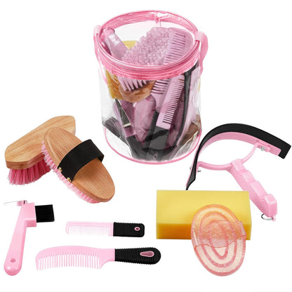 9 Pieces Horse Grooming Kit Tack Room Supplies Set with Organizer Tote Bag, Oval Massage Curry