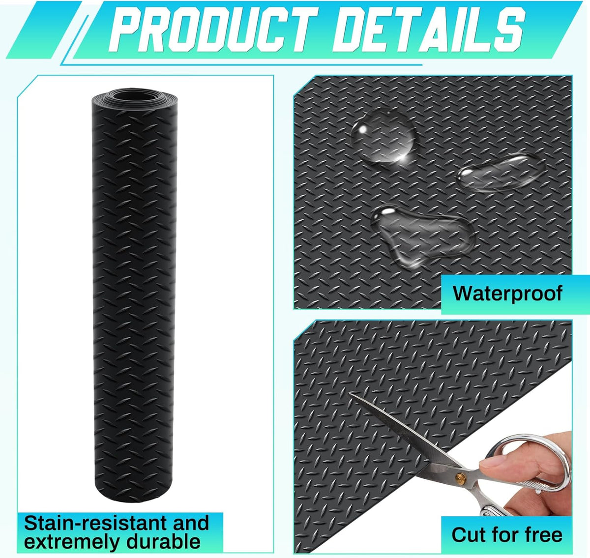 Breling 16 in x 10 ft Rubber Diamond Plate Rolls Mats, Heavy Duty Flooring Rug for Trailers Garage