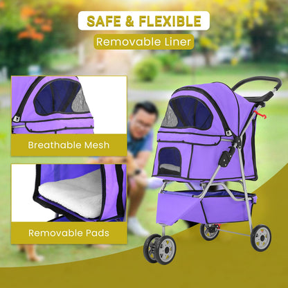 Foldable Pet Stroller,Dog Stroller with 3 Wheel,Pet Strolling Cart,Dog Travel Carrier with Storage