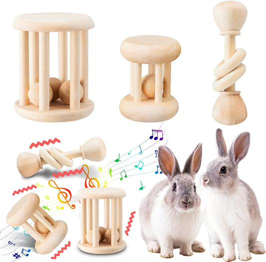 3 Pcs Natural Wooden Bunny Toys, Safe Rabbit Toys for Guinea Pig Chinchillas Hamsters Small Animals