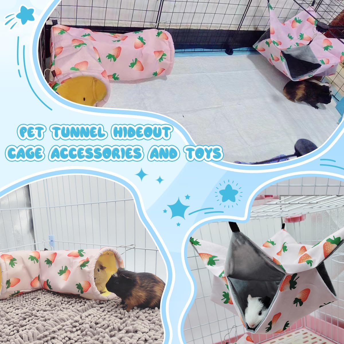 Large Caliber Guinea Pig Hideout & Hammock, Corner Hideout Toy for Guinea Pig, Ferret, Hedgehog