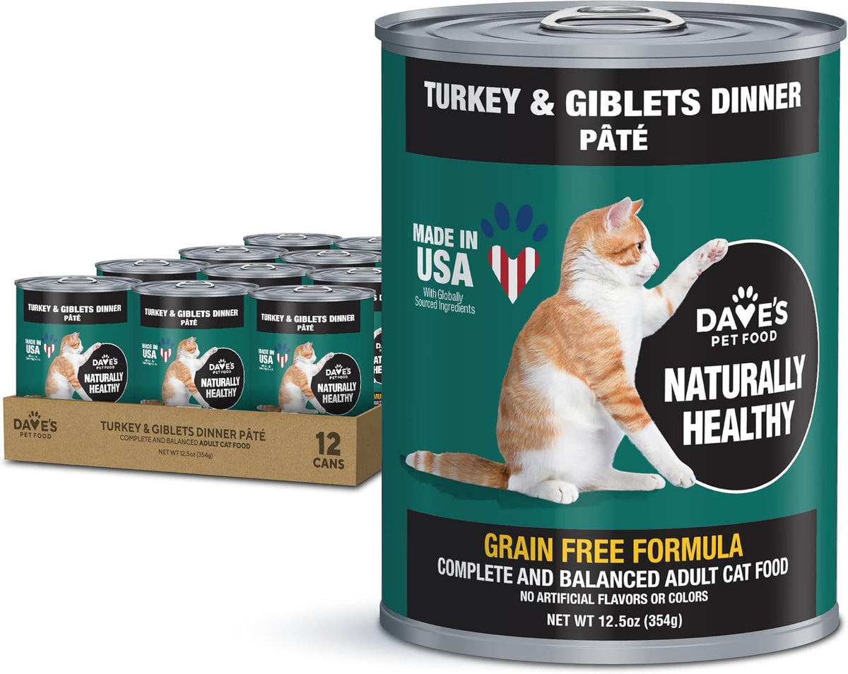 Dave's Pet Food Grain Free Canned Cat Food (Turkey & Giblets Pate), Made in USA Naturally Healthy