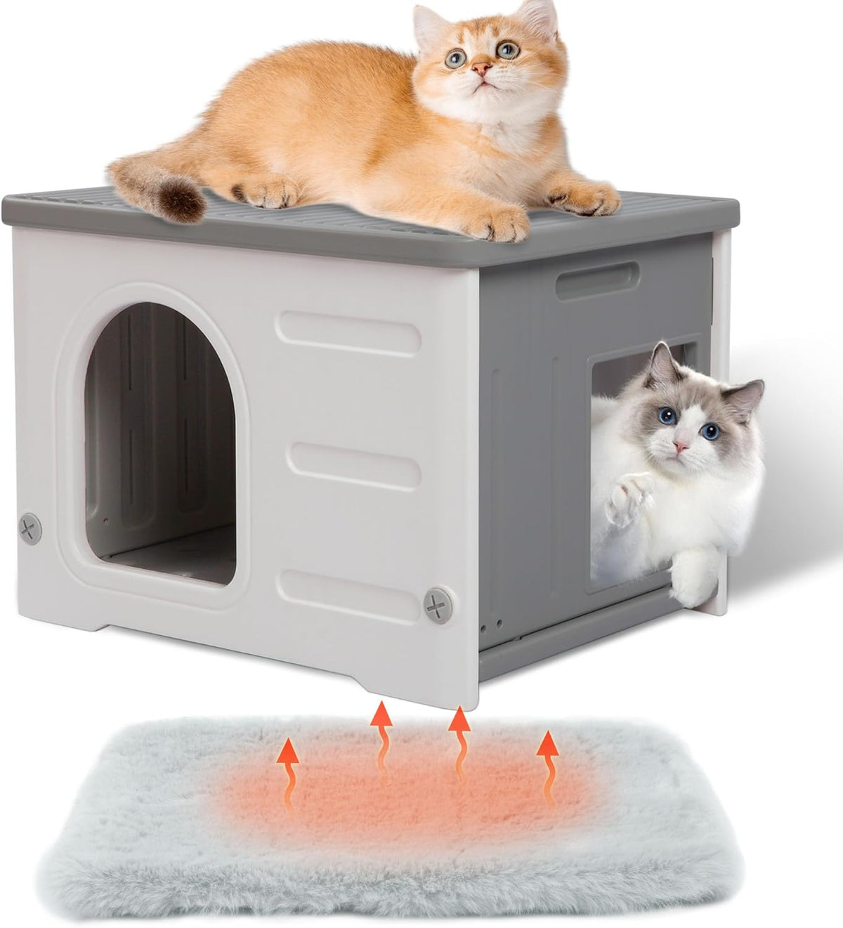 Rockever Plastic Cat House Outdoor with Escape Door, Waterproof Feral Cat House Outdoor Indoor