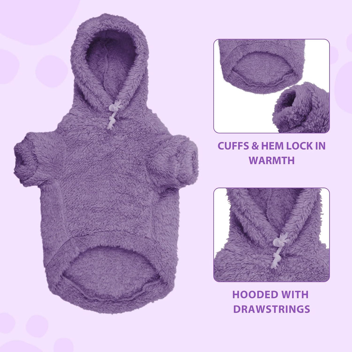 Stpiatue Dog Hoodie (Purple) - Warm Polyester Hooded Sweater for Extra Large Dogs, XX-Large, 36''