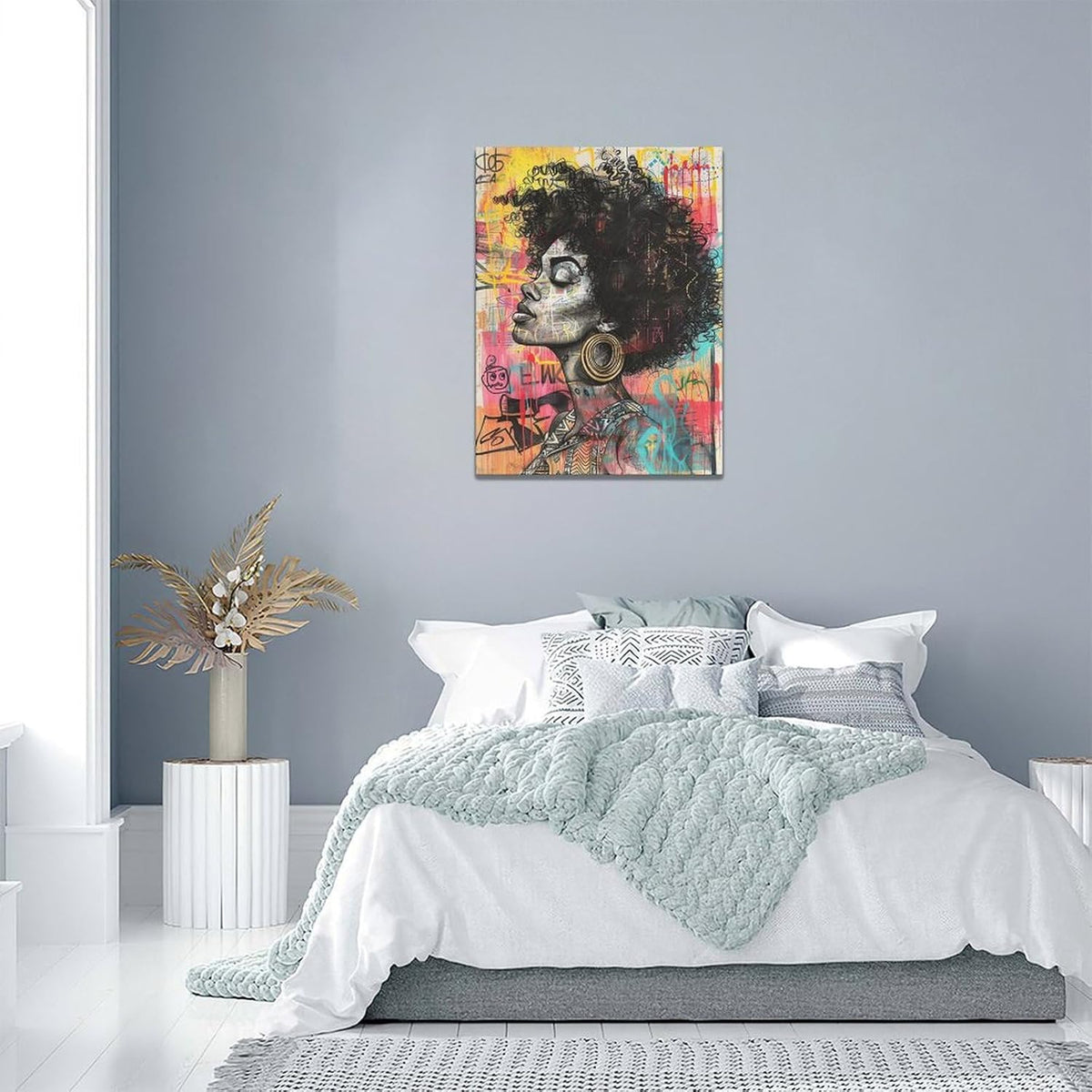 Quorin African American Wall Art Banksy Graffiti Black Woman Pictures Black Girl Wall Decor Canvas