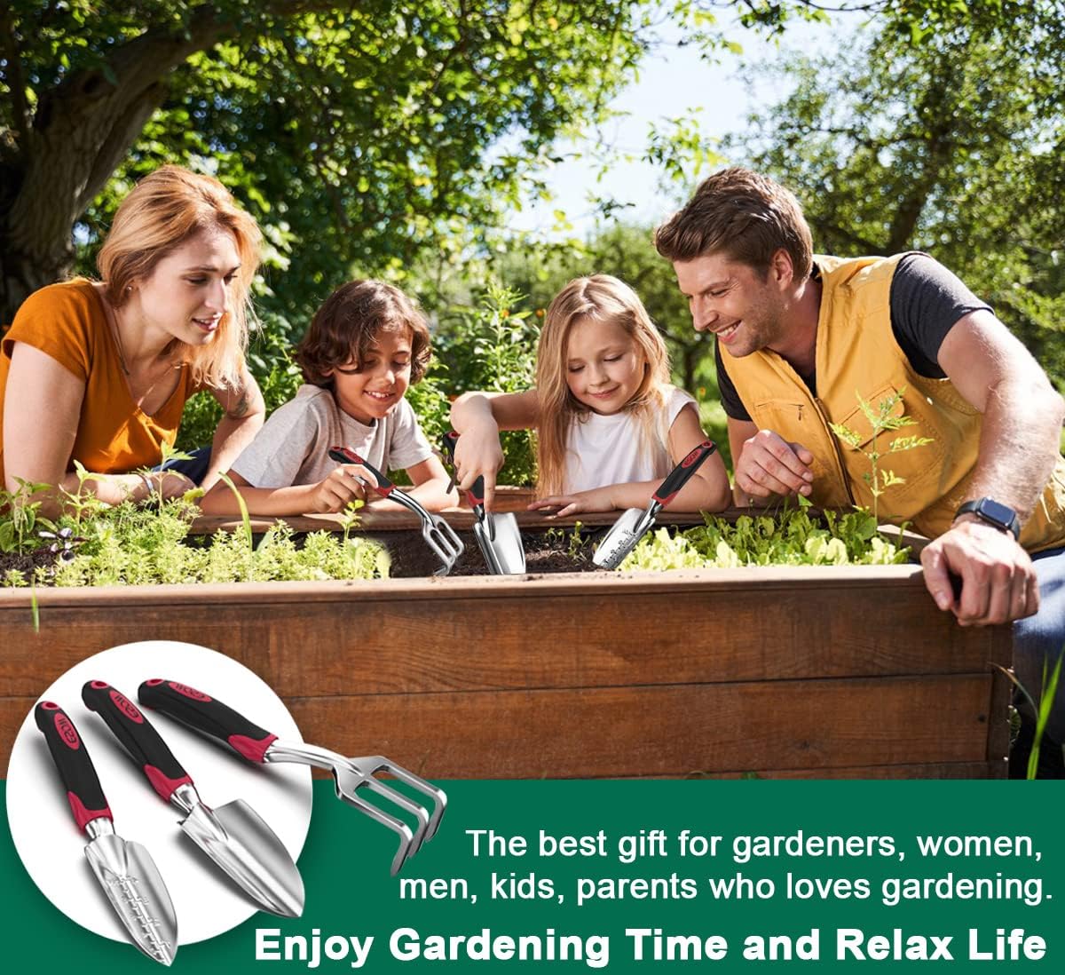 ESOW Garden Tool Set with Non-Slip Rubber Handle, 3 Piece Cast-Aluminum Heavy Duty Gardening Kit