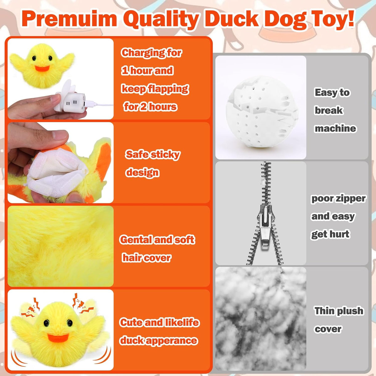 Mity Rain Interactive Duck Dog Toys - Touch Activated, Squeaky, Enrichment for Small/Medium/Puppy