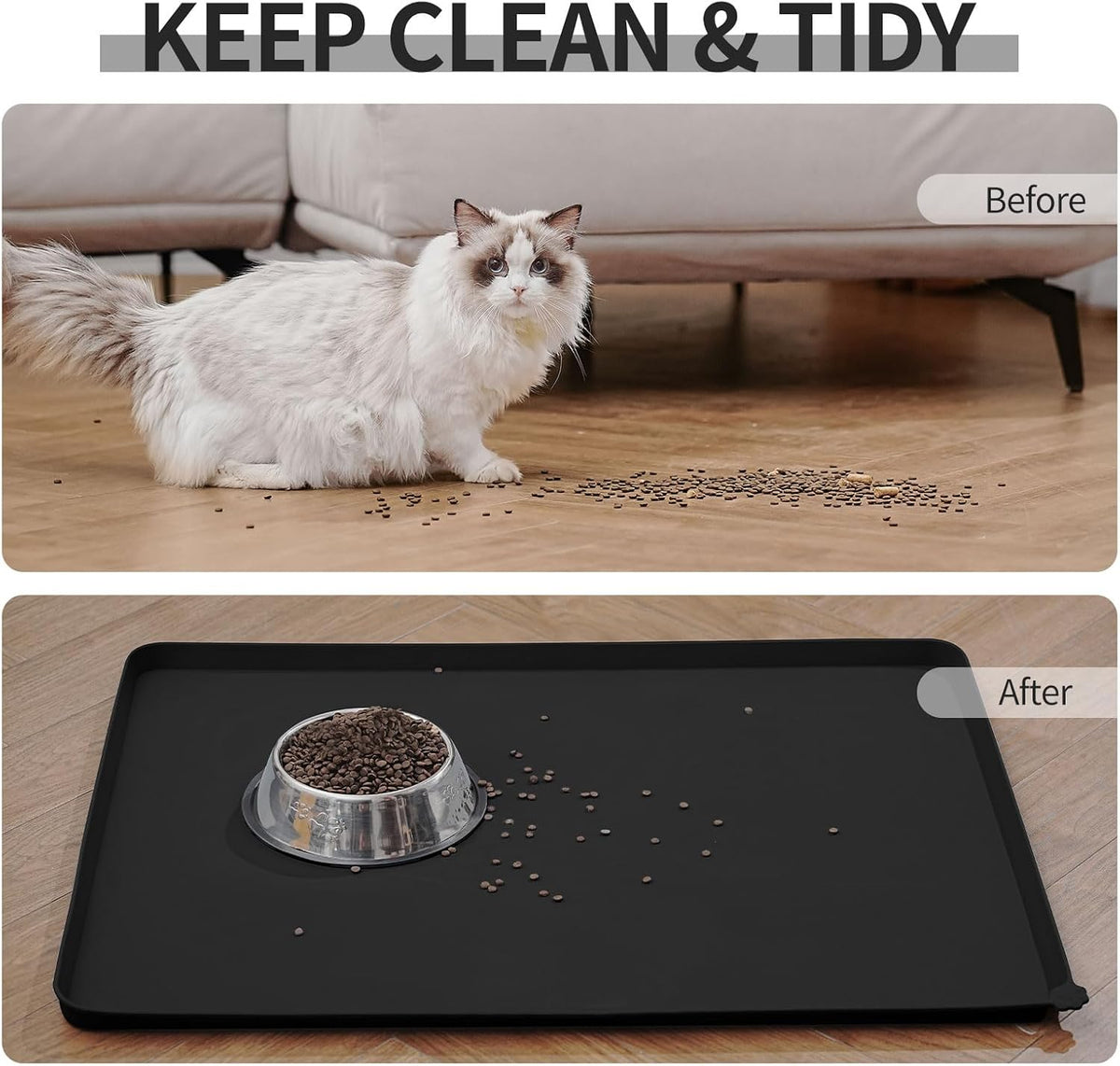 Waterproof Pet Feeding Mat with High Raised Edges, Heavier and Thicker Placemats for Cat Dog Water