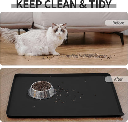 Waterproof Pet Feeding Mat with High Raised Edges, Heavier and Thicker Placemats for Cat Dog Water