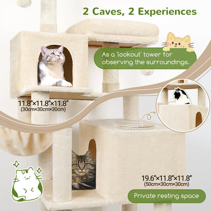 Globlazer Cat Tree Tower, 76-Inch Extra Tall Multi-Level Cat Furniture with Cozy Condos, Hammock