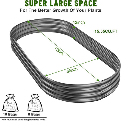 Land Guard 6×3×1 ft Galvanized Raised Garden Bed Kit， Raised Garden Boxes Outdoor, Oval Metal