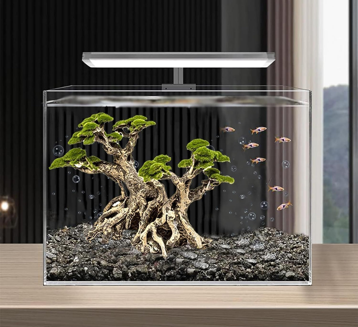 Novelsite Fish Tank Decor- Bonsai Trees with Faux Moss- Aquarium Rocks Aquascaping- Made of