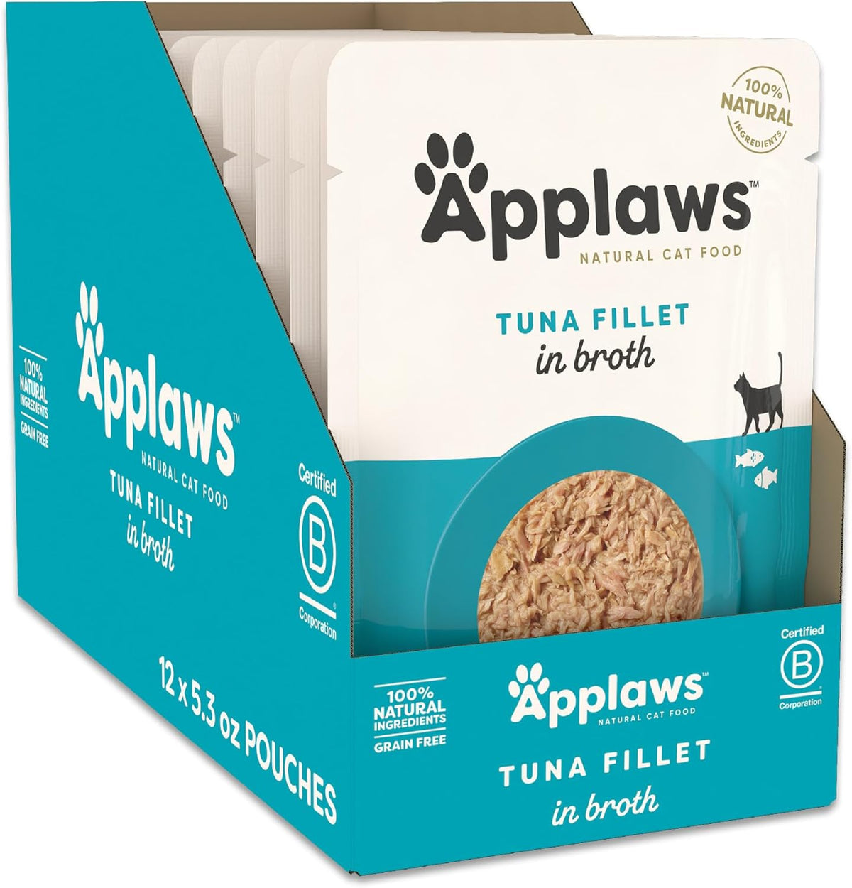 Applaws Natural Wet Cat Food in Broth, Limited Ingredient Wet Cat Food Pouches, No Additives, Made