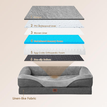 EHEYCIGA Memory Foam Dog Bed for Medium Size, Orthopedic Dog Sofa with Sides and Waterproof Liner